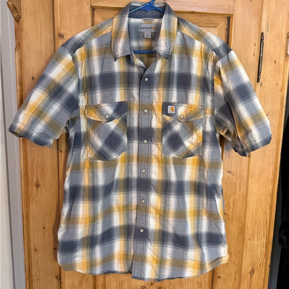 Carhartt Men's Rugged Flex Bozeman  Yellow & Gray Plaid Sz L Relaxed Fit